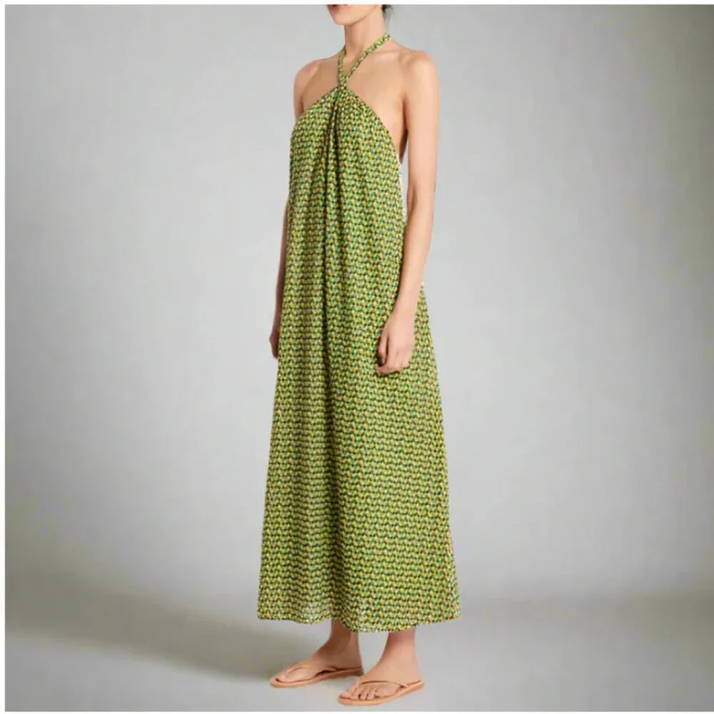 Faithfull the Brand | Dresses | Faithfull The Brand Maxi Dress Halter Aline  Green Cotton Check Rio Print Xl | Poshmark